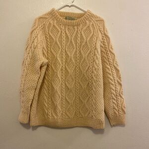 Crana Ireland Pure New Wool Cable Knit Cream Sweater
